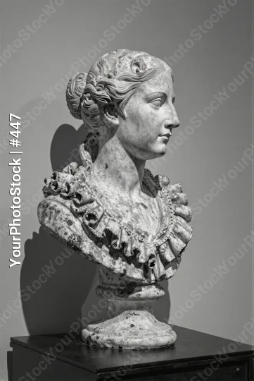 Classical Marble Bust of Woman, Serious Expression