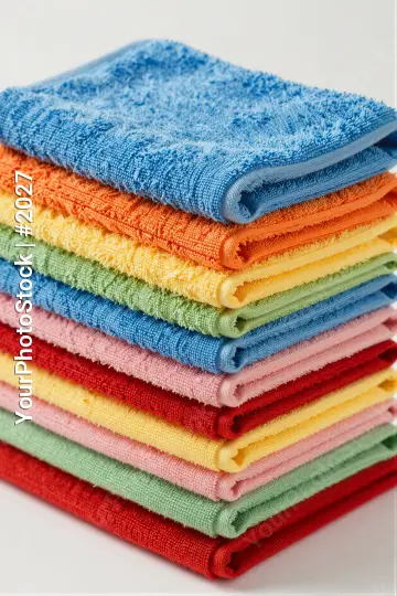 stack of colorful folded towels home linen soft