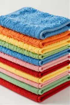 stack of colorful folded towels home linen soft