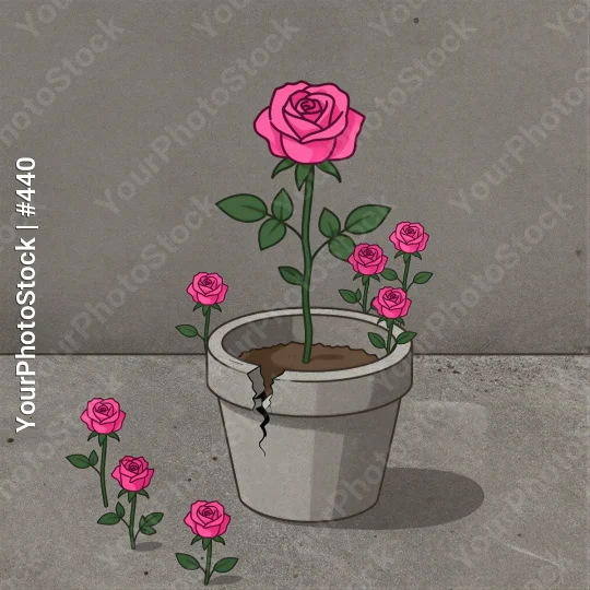 Pink Rose in Cracked Pot with Bud Roses bouquet
