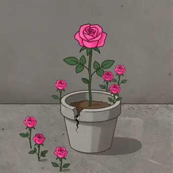Pink Rose in Cracked Pot with Bud Roses bouquet