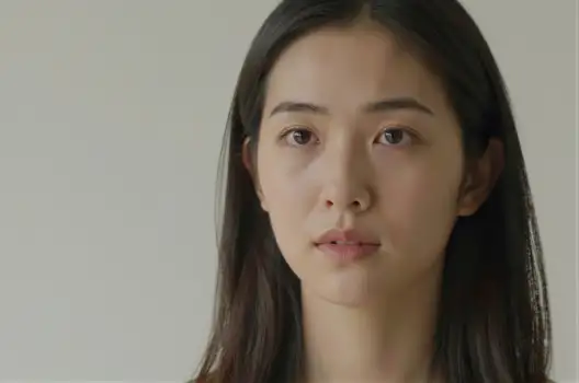 Serious Young Woman Looking Directly at Camera