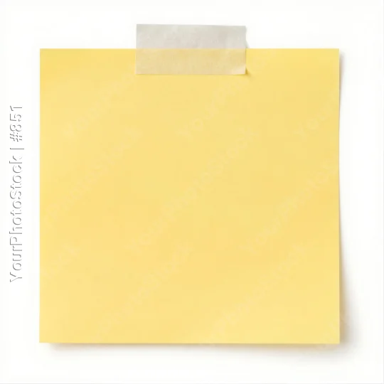Yellow Sticky Note with Adhesive Strip on White Background