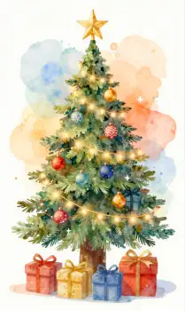 Christmas Tree with Star and Ornaments gifts lights