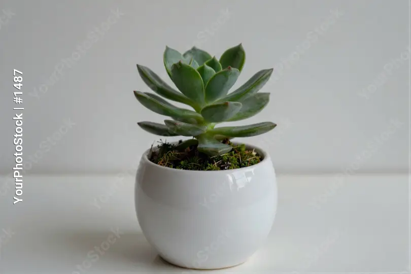 Small Succulent Plant in White Ceramic Pot fan shape