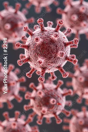 Red Viruses 3D Rendering Close-Up spikes spherical