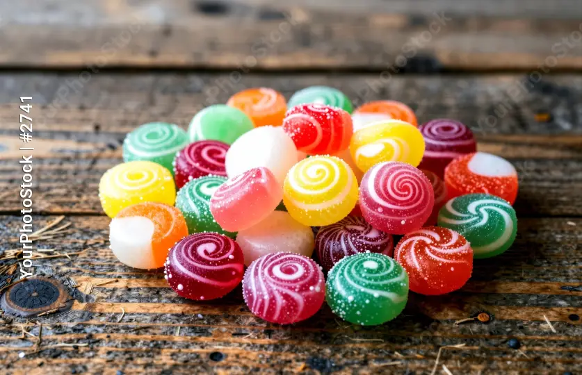 Colorful Candy Display on Wooden Table