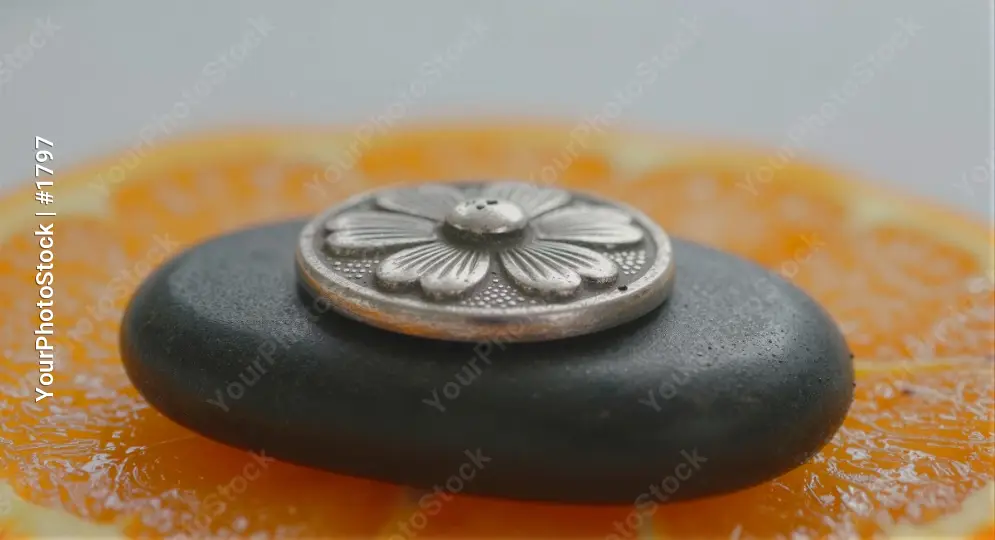 Floral Silver Button on Orange Slice design focal point