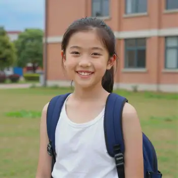 Young Girl Smiling in Front of Pink Building white tank top student