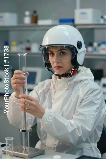 Young Woman in Lab Coat Holding Test Tube helmet