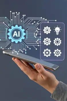 Hand Holding Tablet with AI Technology circuit board