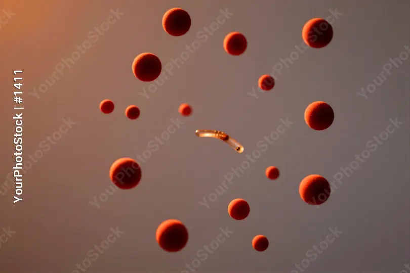 Floating Orange Spheres with Worm-Like Object in Surreal Setting