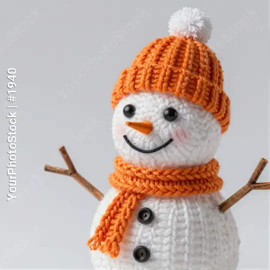 Yarn Snowman Standing with Orange Scarf craft
