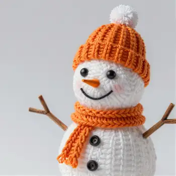 Yarn Snowman Standing with Orange Scarf craft