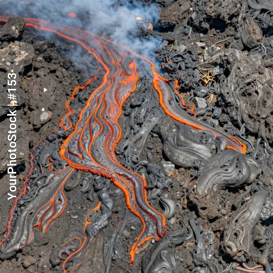 Lava Flow on Rocky Surface volcano smoke orange lava