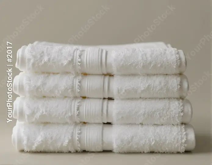 Neatly Folded White Towels Stack textured frayed hotel