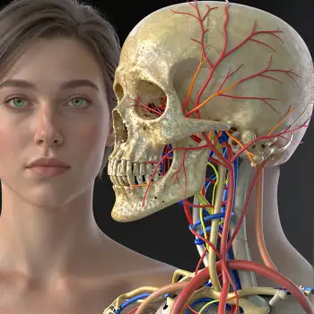 3D Rendered Human Skull and Neck Anatomy with Blood Vessels