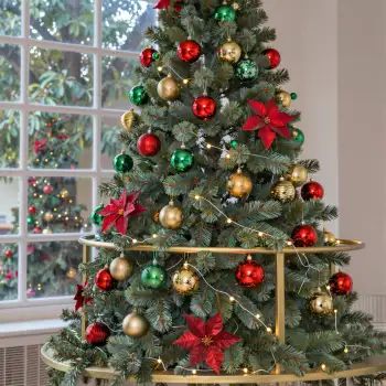 Christmas Tree Decorated with Red and Gold Ornaments
