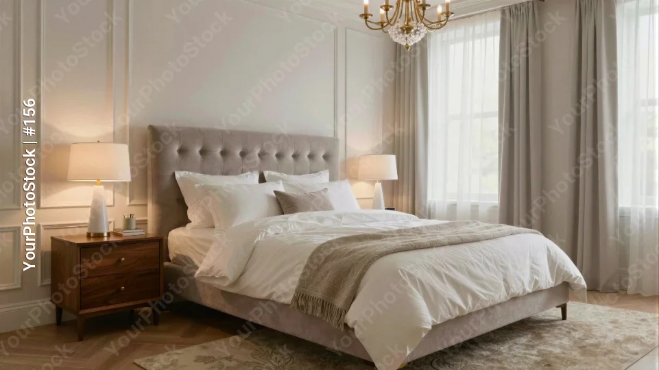 Luxury bedroom with large bed and elegant decor