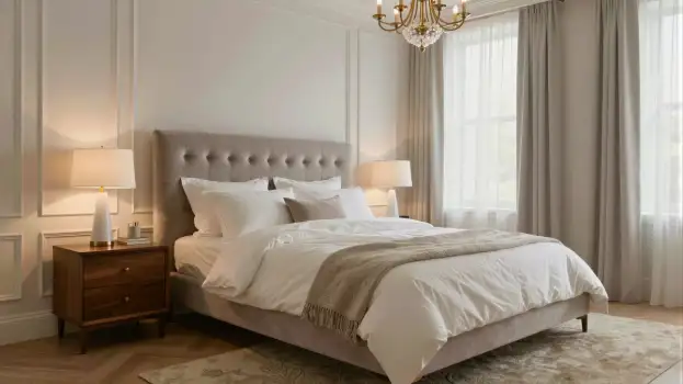 Luxury bedroom with large bed and elegant decor
