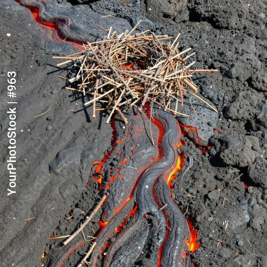 Volcanic Lava Flow with Nest-like Sticks volcano