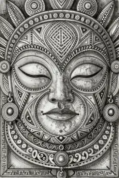 Peaceful Tribal Face Mask Illustration geometric pattern