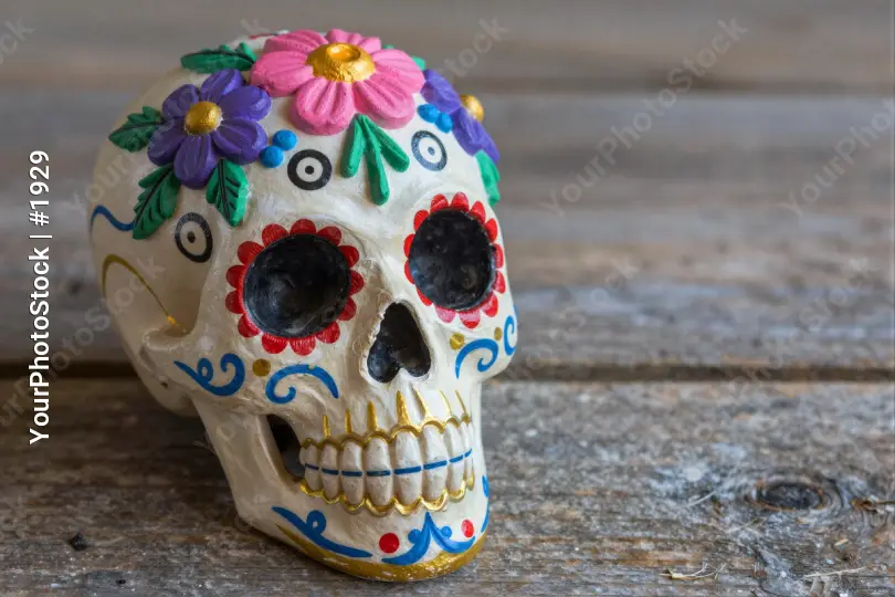 Colorful Ceramic Skull Figurine with Flowers decoration Mexico