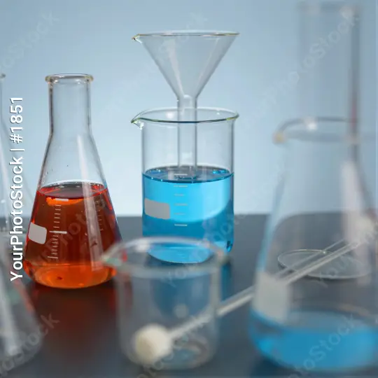 Group of Laboratory Glassware on Lab Bench flask