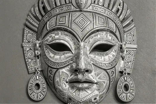 African Traditional Metal Mask with Intricate Patterns