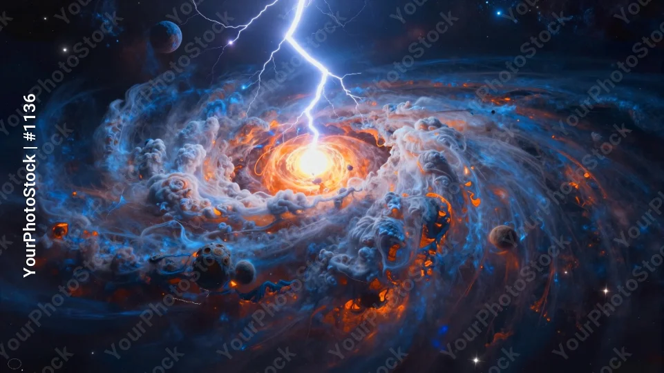 Cosmic Scene: Black Hole Vortex with Lightning
