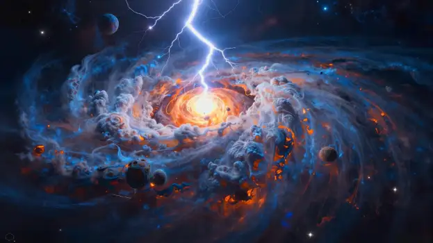 Cosmic Scene: Black Hole Vortex with Lightning