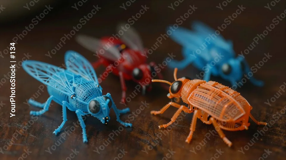 Wire Mesh Insects on Wooden Surface crafts miniatures