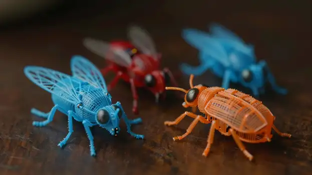 Wire Mesh Insects on Wooden Surface crafts miniatures