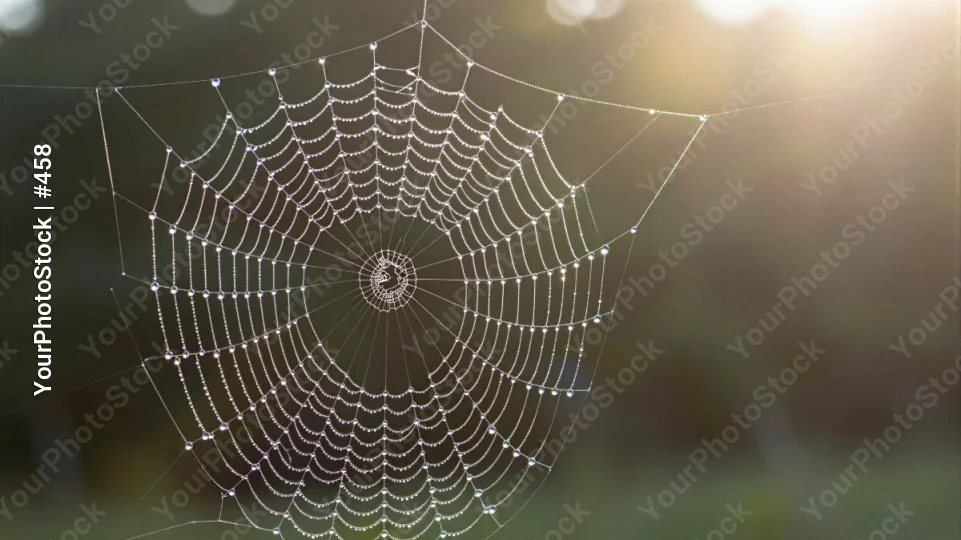 Spider Web with Glistening Water Droplets sunlight