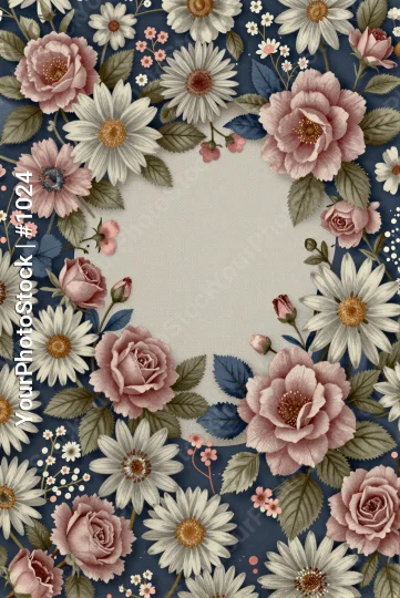 Symmetrical Floral Pattern Design roses daisies