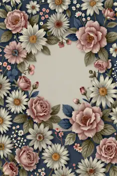 Symmetrical Floral Pattern Design roses daisies