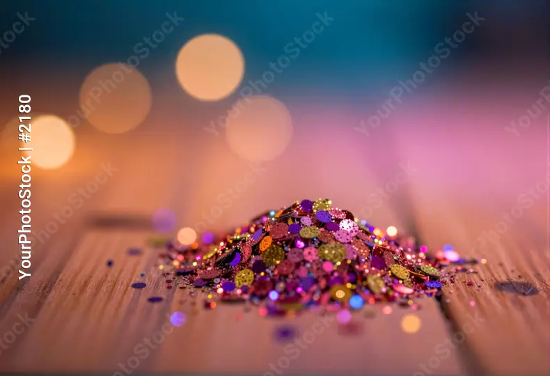 Colorful Glitter Pile on Wood Background wooden surface