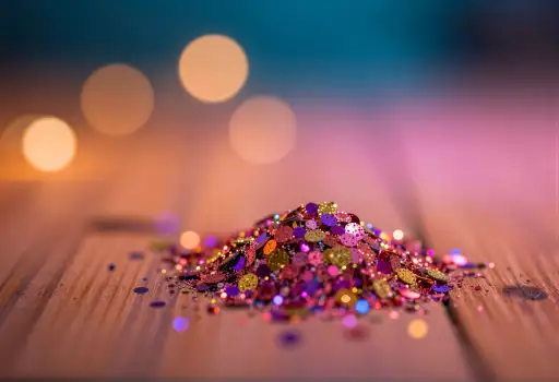 Colorful Glitter Pile on Wood Background wooden surface