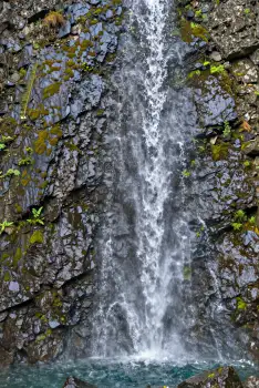 Serene Waterfall Cascading Down Rocky Cliff moss