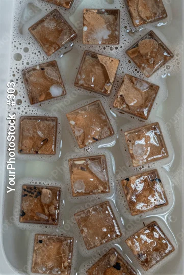 Chocolate-Coated Ice Cubes in Tray grid rich dark brown