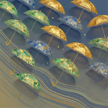 Floating Umbrellas in Air colorful peaceful serene