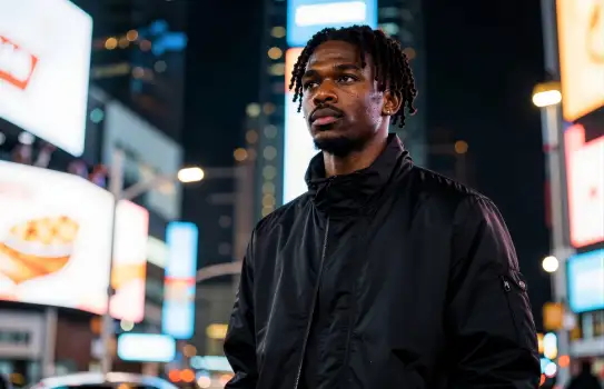 Urban Portrait of Young Man in City Street at Night