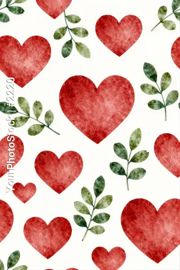 Red Hearts and Green Leaves Seamless Pattern vibrant colors