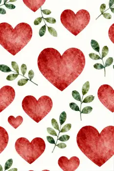 Red Hearts and Green Leaves Seamless Pattern vibrant colors