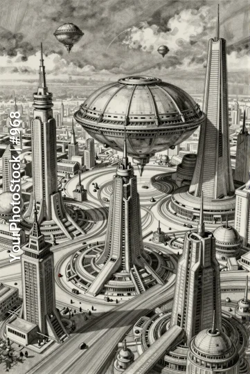 futuristic cityscape with spherical structure
