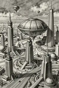 futuristic cityscape with spherical structure