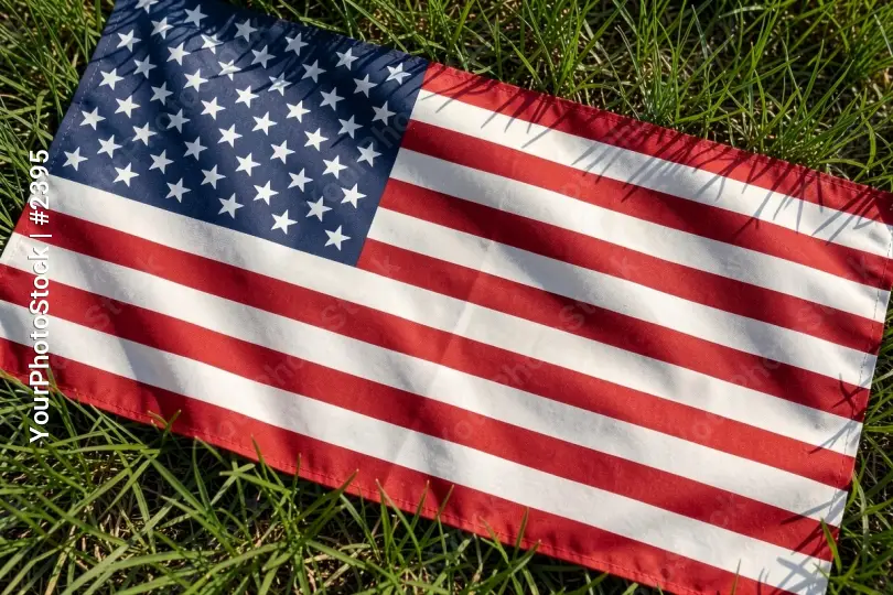 USA United States Flag on Green Grass Bed usa flag red white blue