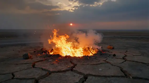 Burning Landscape Fire desolate clouds setting sun