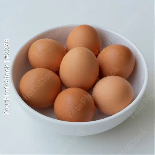 White Bowl with Six Brown Eggs Arranged in Circle