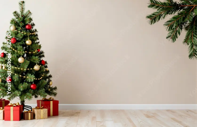 Festive Christmas Tree Decoration in a Minimalist Indoor Setting
